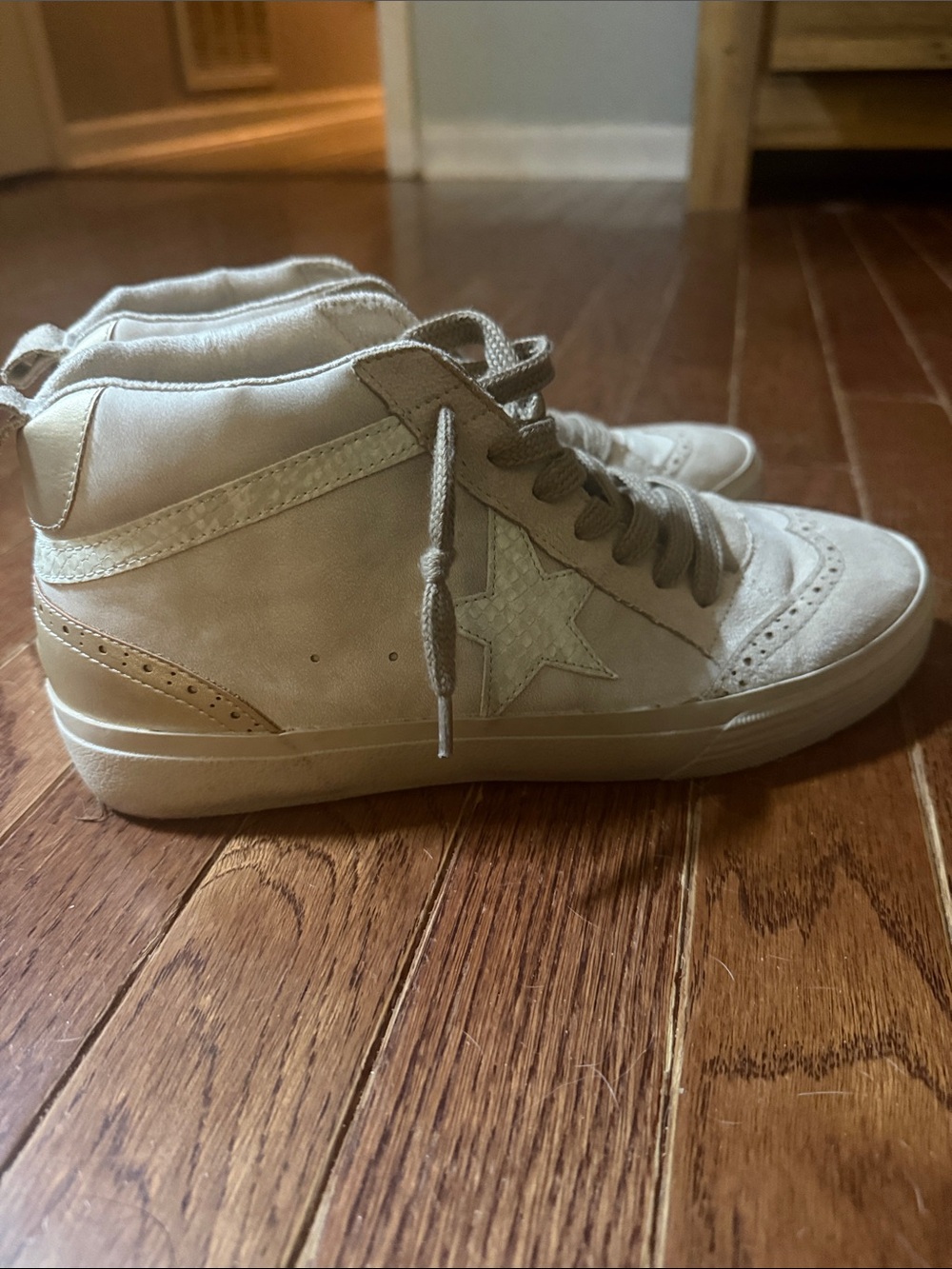 ShuShop Cream/Tan High-Top Suede Sneaker